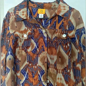 Women’s Ruby Red multicolored button down shirt. Size 18